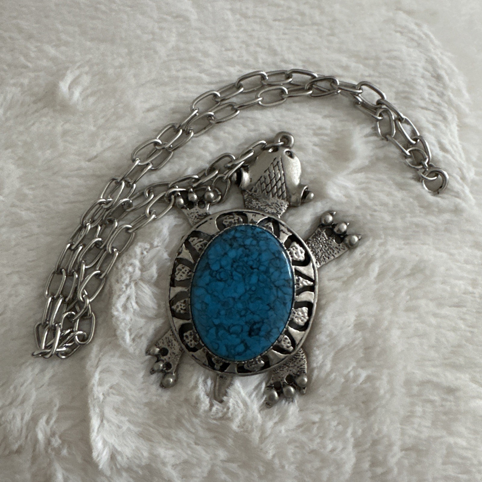 Vintage Native American Style Faux Turquoise Turtle Necklace Big Statement