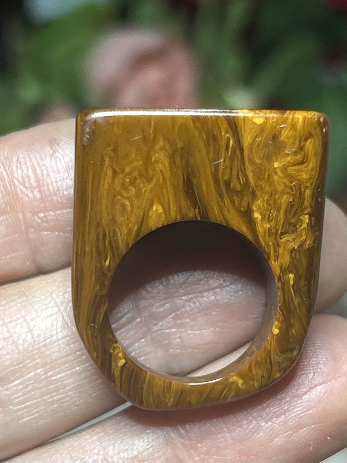 58. Vintage Retro Marbled Rootbeer Brown Bakelite Chunky Ring 5.5s-5.75s