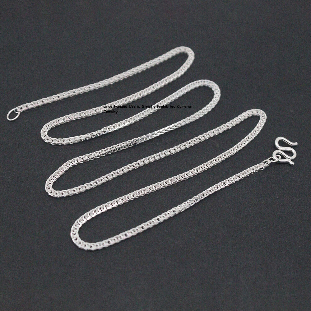 Pure S999 Fine Silver 999 Chain Women 1.8mm Wheat Link Necklace 3-4g 18inchL