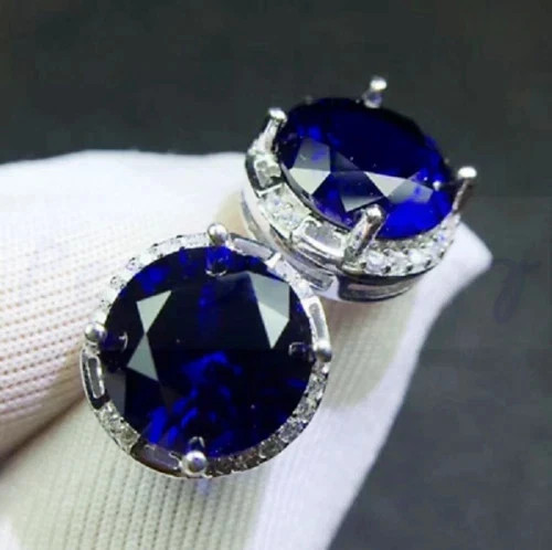 2Ct Round Lab Created Blue Sapphire Stud Earrings Womens 14K White Gold Plated