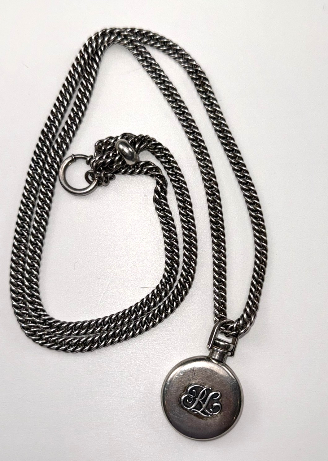 Ralph Lauren Sterling Silver 925 RL Perfume Bottle Pendant Necklace 35.5”