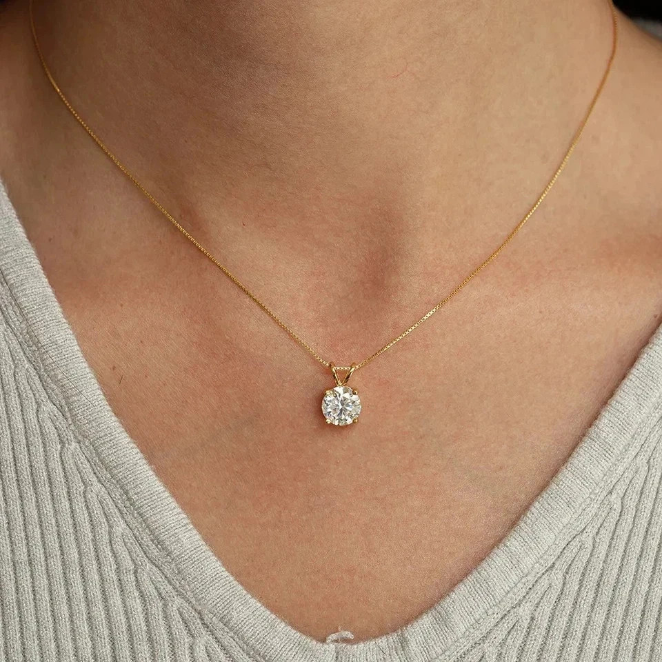 2Ct Round Cut Lab Created Diamond 14K Yellow Gold Plated Solitaire Pendant