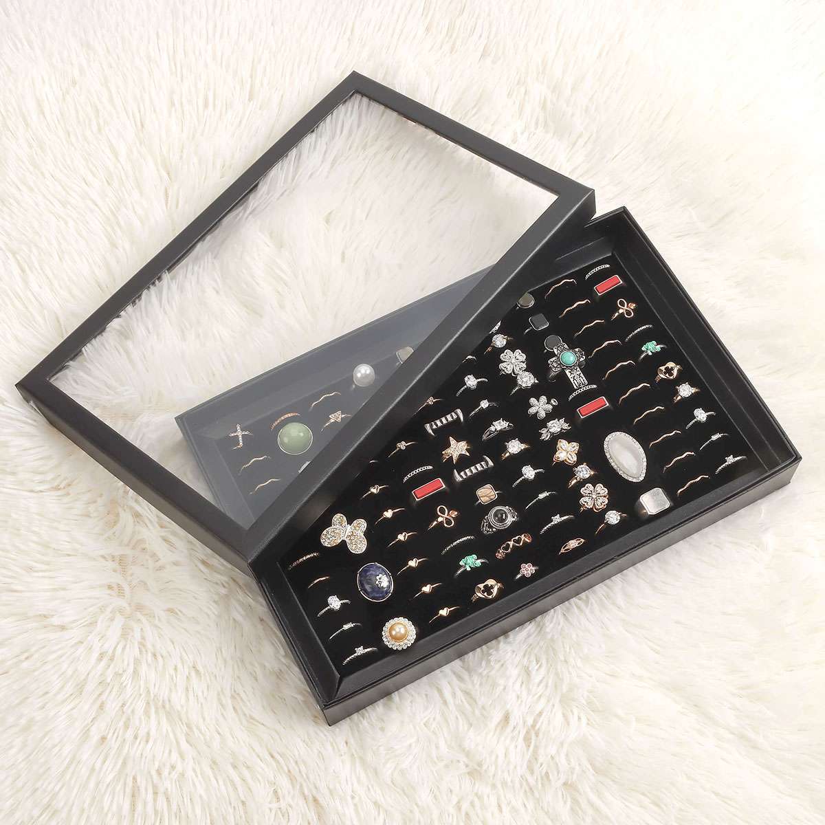 2Pack 100 Slots Jewelry Ring Display Organizer Tray Holder Earrings Storage Case
