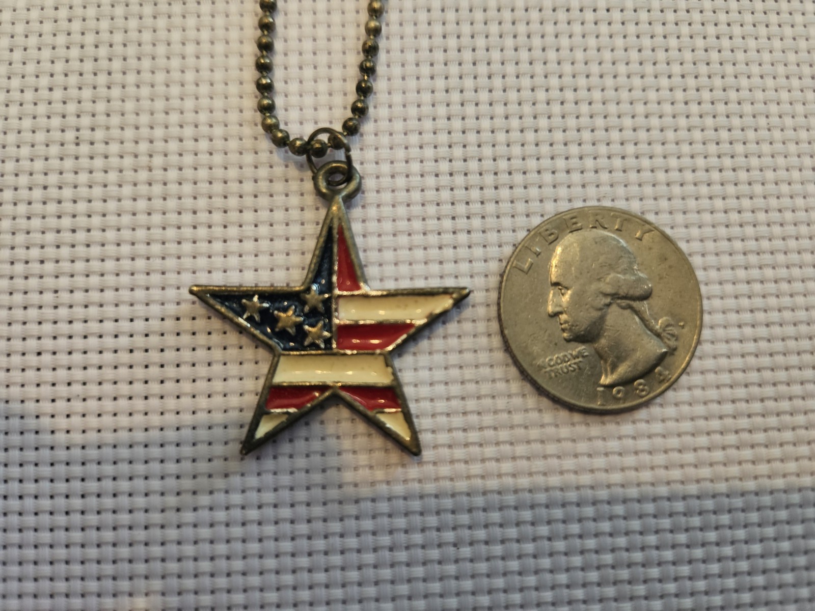 American Flag Star Necklace USA Patriotic Red White Blue Silver Tone Pendant