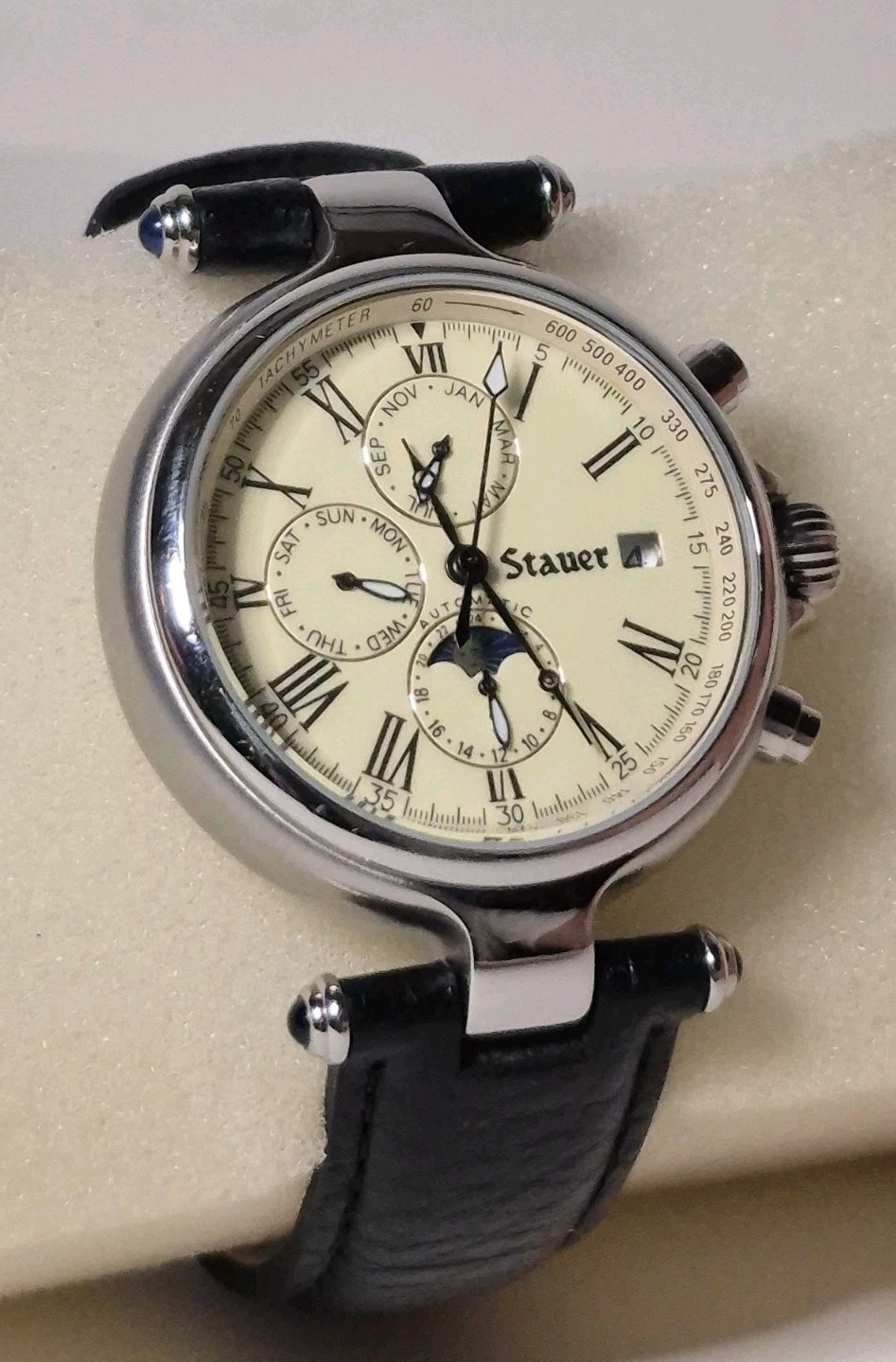 Men’s Stauer Automatic Day/Date/12 – 24 Hour/Day/Night Indicator Gold Tone Watch