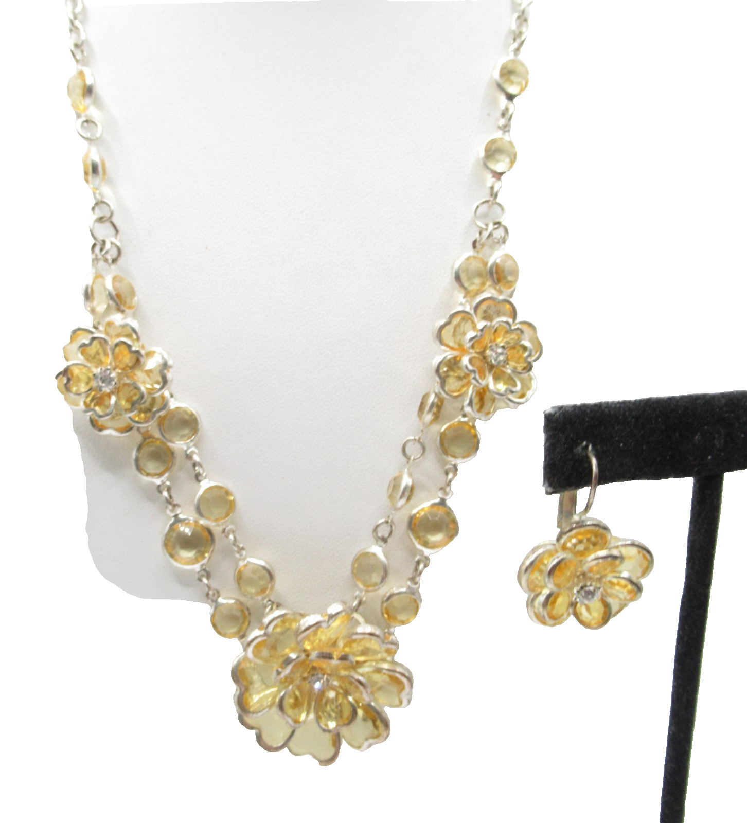 Mix It NOS Modern Necklace Earrings Set Yellow Faux Crystal Plastic Bezel Set