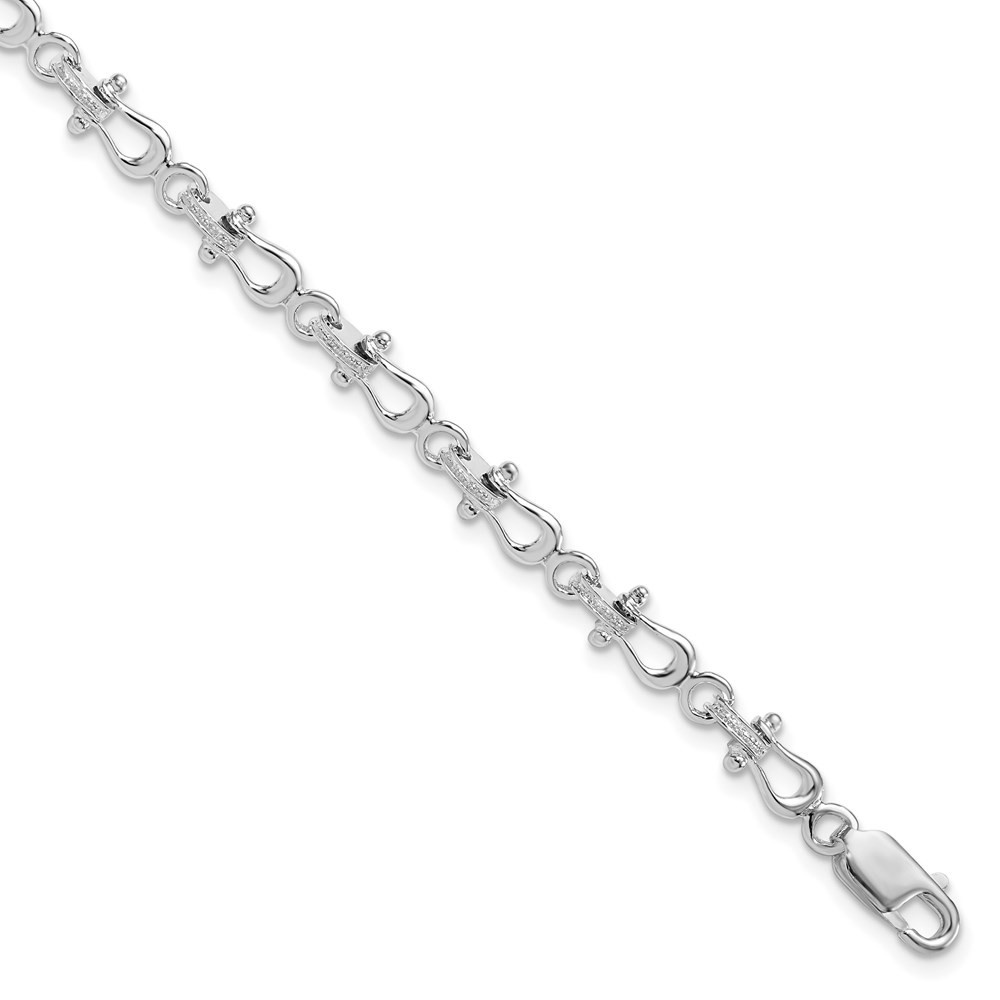 Sterling Silver Rhodium-plated Polished Mariners Shackle Link Bracelet 7.75″