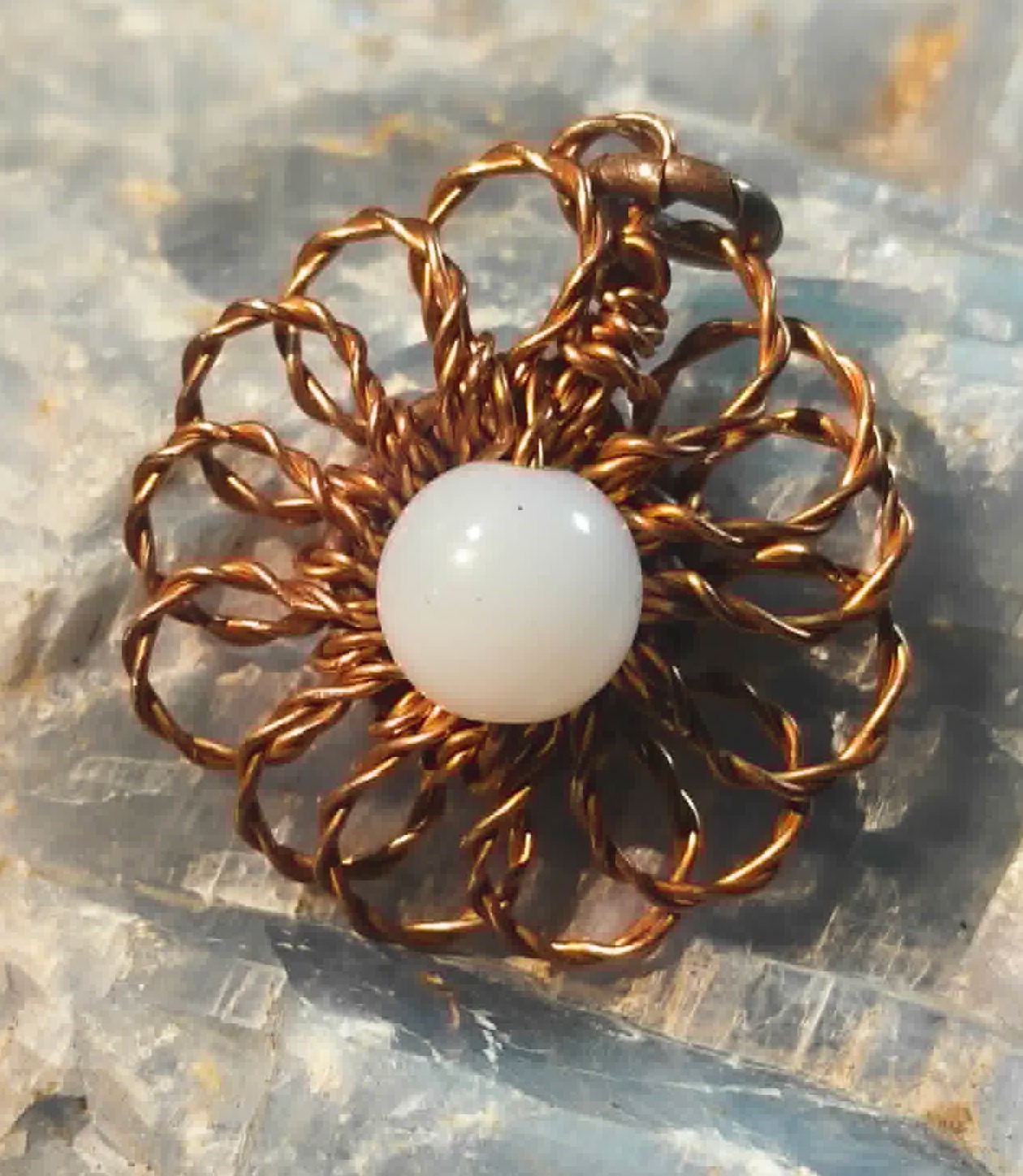 Flower Pendant Copper Daisy Wire Wrapped Mandala Jade Energy Lucky Jewelry #PM3