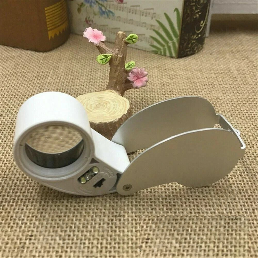 40X Magnifying Loupe Jewelry Eye Glass Magnifier LED Light Jewelers Loop Pocket.