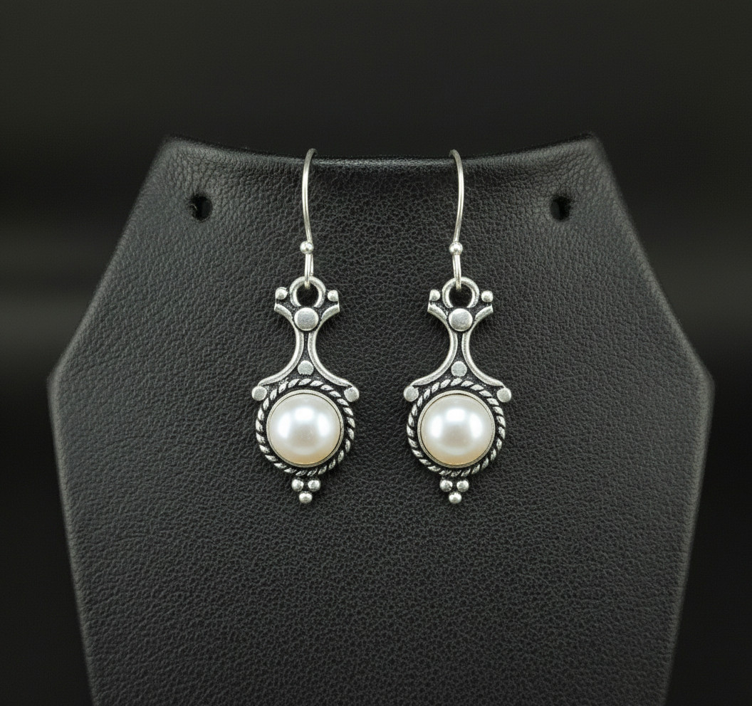 Pearl Gemstone 925 sterling silver handmade Dangle Drop Earrings 1.60″