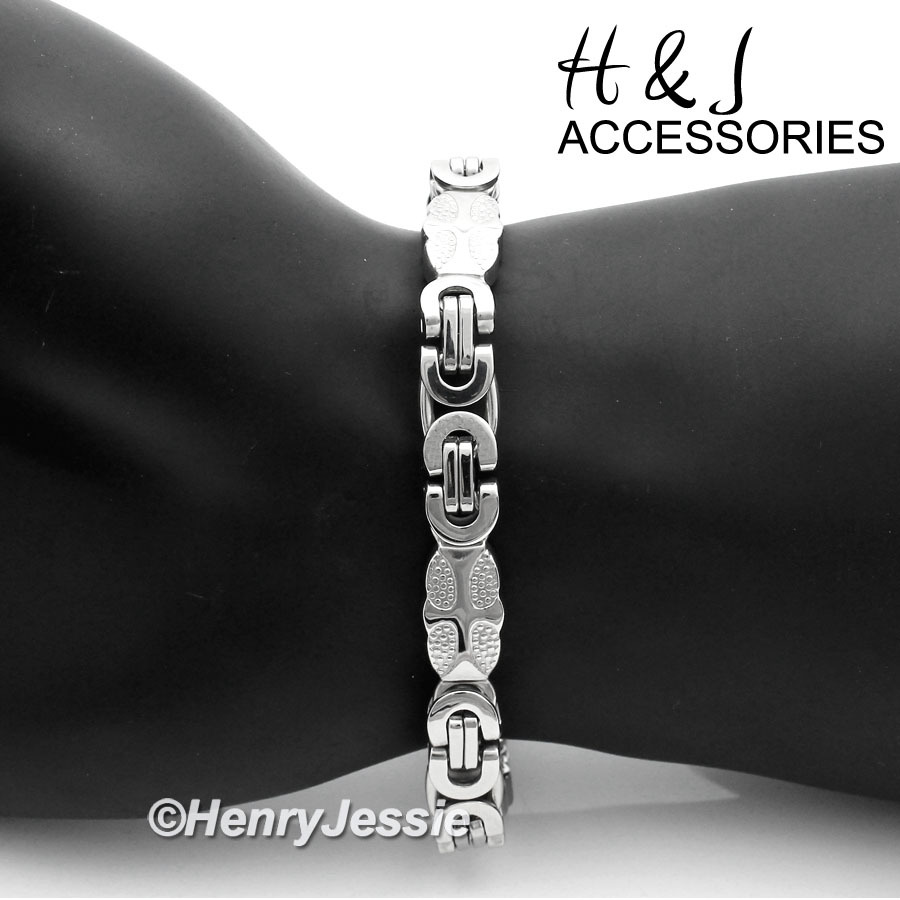 8.5″MEN Stainless Steel 8mm Silver Cross Flat Byzantine Box Link Chain Bracelet