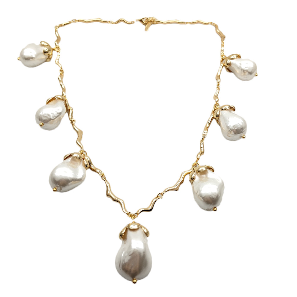 Gold Plated White Sea Shell Pearl Chain Link Necklace Jewelry Gifts Wholesale