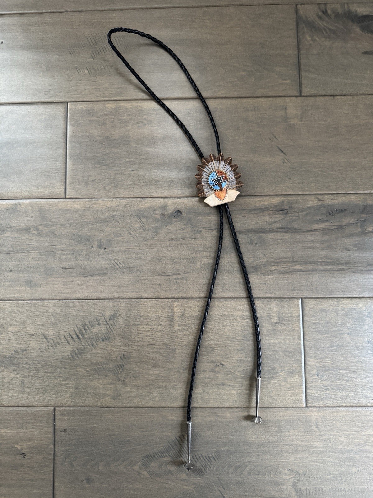 VINTAGE Aloha Western Native American Bolo Tie By LR Wood RARE