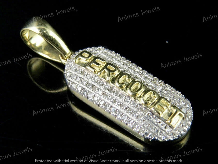 1CT VVS Moissanite Percocet Medicine Drug Pill Tablet Pendant Yellow Gold Plated