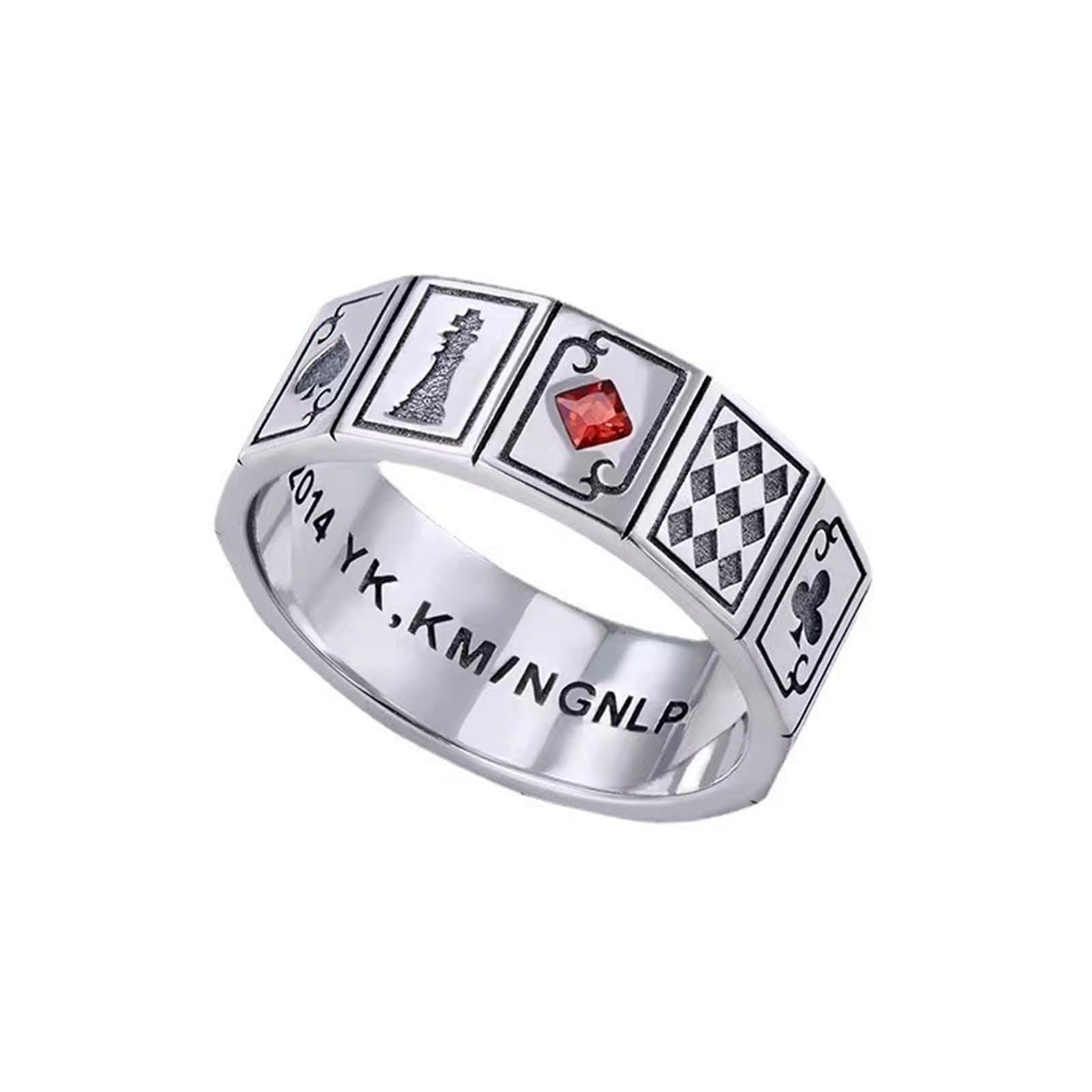 Poker Card Ring Adjustable Spade Flush Red Square Punk Jewelry