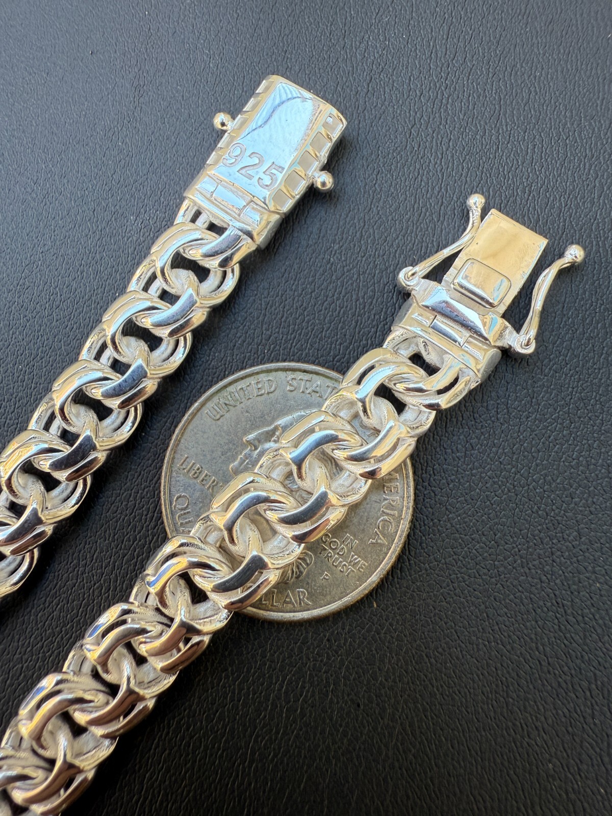 Real 925 Sterling Silver Handmade 9mm Bismark Garibaldi Chino Bracelet Mens