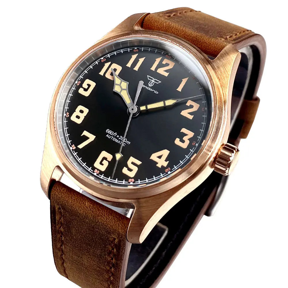 Tandorio 39mm Cusn8 Bronze Mechanical Automatic Vintage Men Watch For Japan NH35