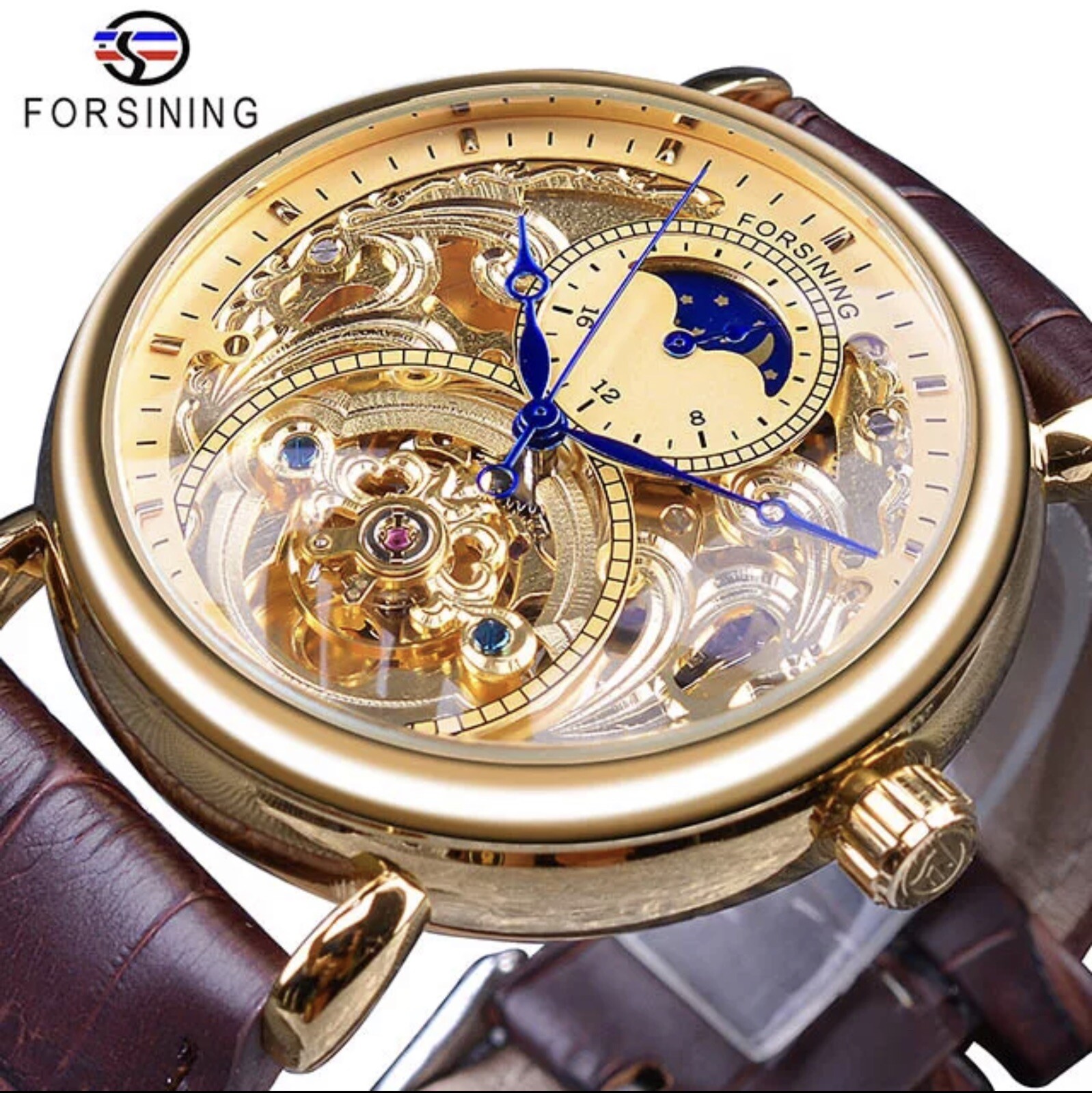 ⌚￼ Forsining Men’s Automatic Self Winding Moon Dial Self Winding Business Watch