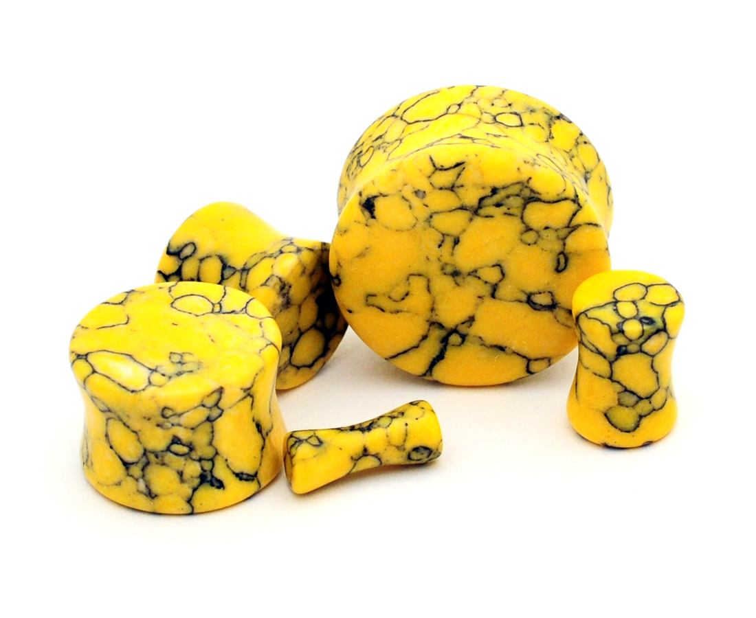 Yellow Howlite Stone Plugs set gauges PICK SIZE