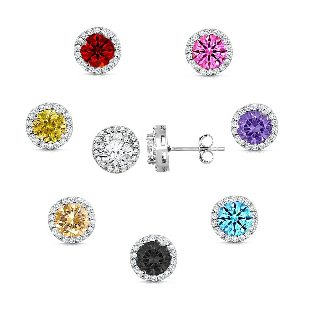 925 Sterling Silver Round Shaped Cubic Zirconia Stud EarringS – All Colors