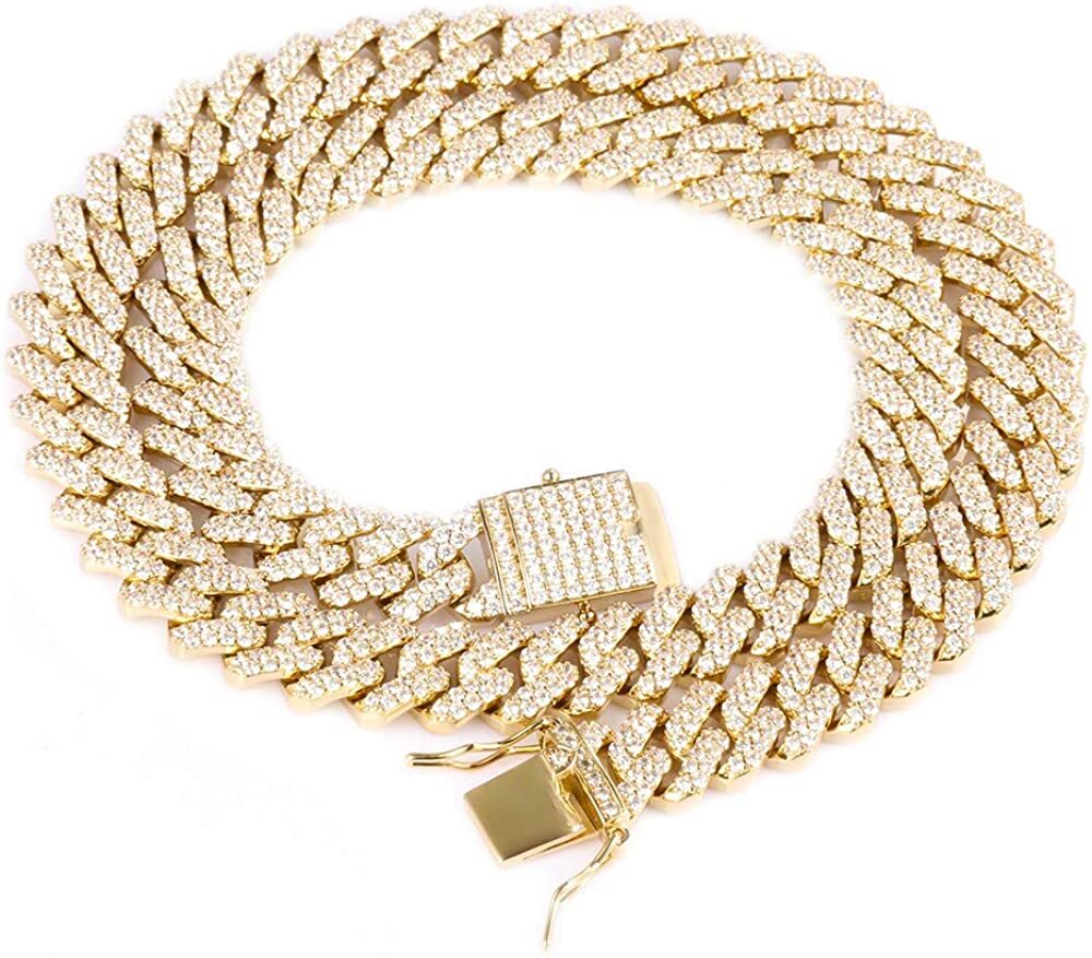 12mm Iced CZ Out Miami Cuban Link Chain 14k/White Gold Plated Stainless Steel