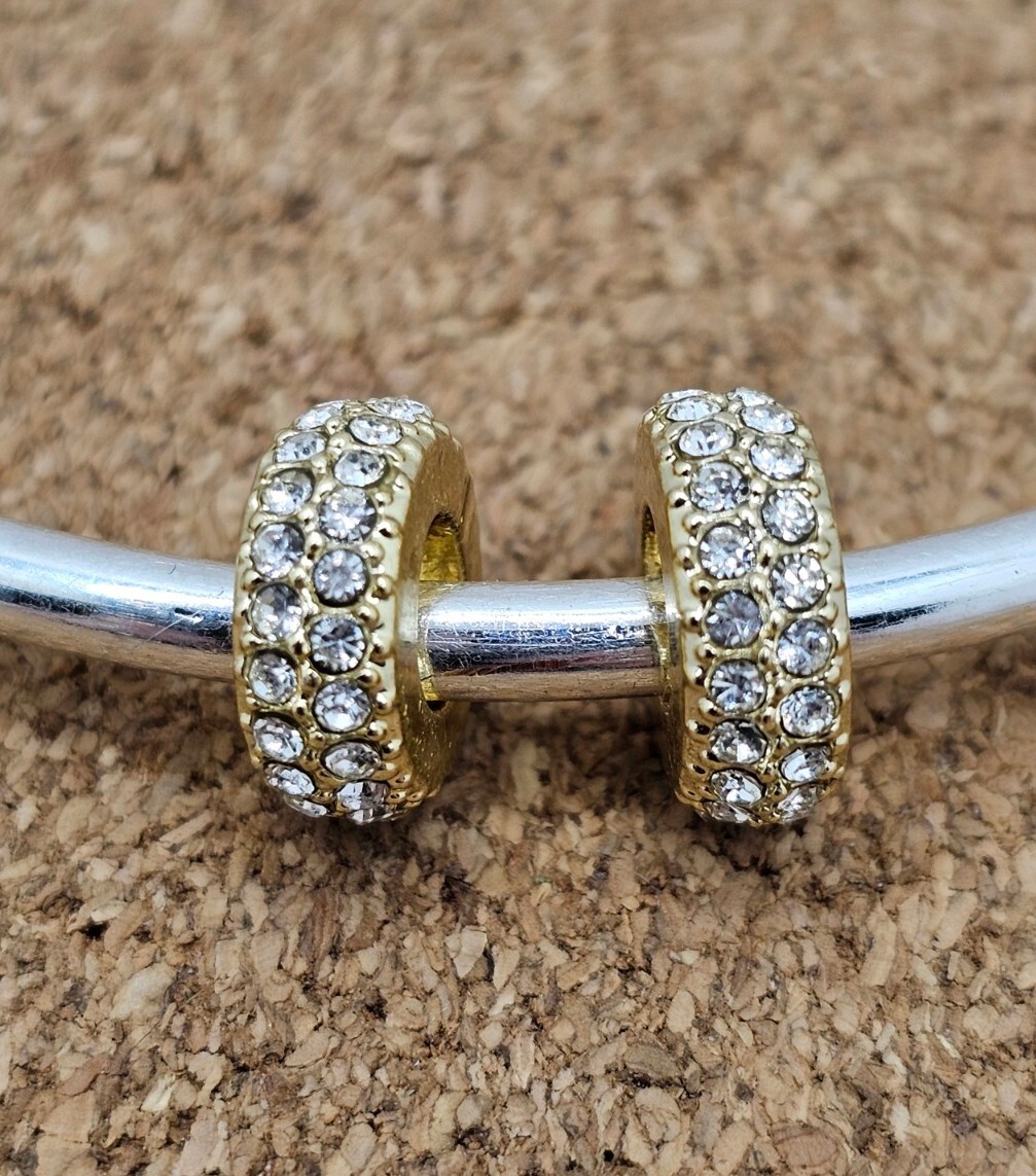 2 Authentic Sparkling Gold Cz Spacer European Charm Beads