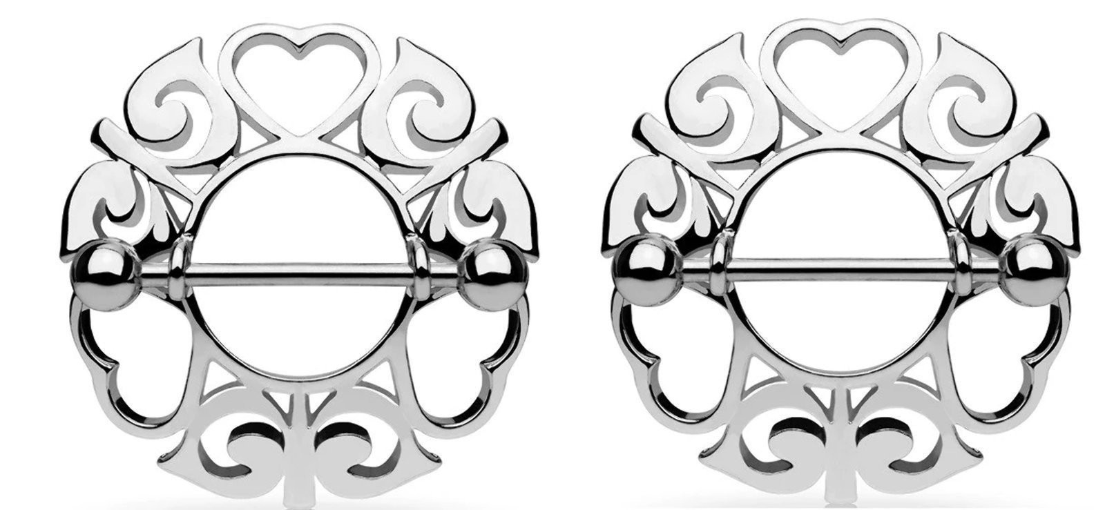 Nipple Rings Swirling Heart Tribal 316L Steel Barbell Sold as a pair