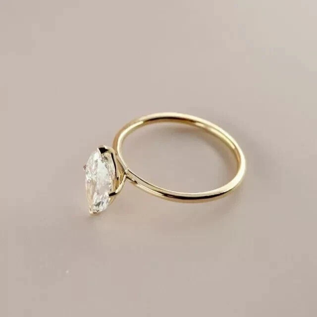 2 Ct Marquise Cut Simulated Diamond Solitary Wedding Ring 14k Yellow Gold Plated