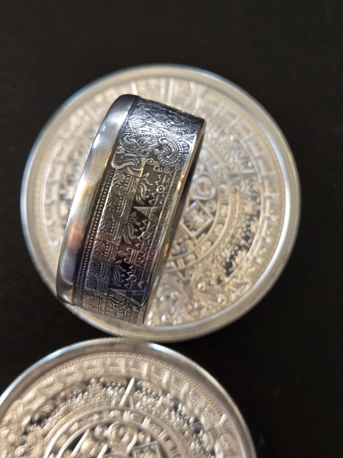 Aztec Calender .999 Pure Silver COIN RING Sz 9-14 Azteca Mayan 1 Troy Oz Coin
