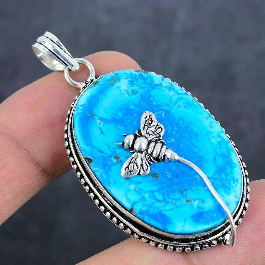 Tibetan Turquoise Gemstone 925 Sterling Silver Jewelry Pendant 2.25″ n570