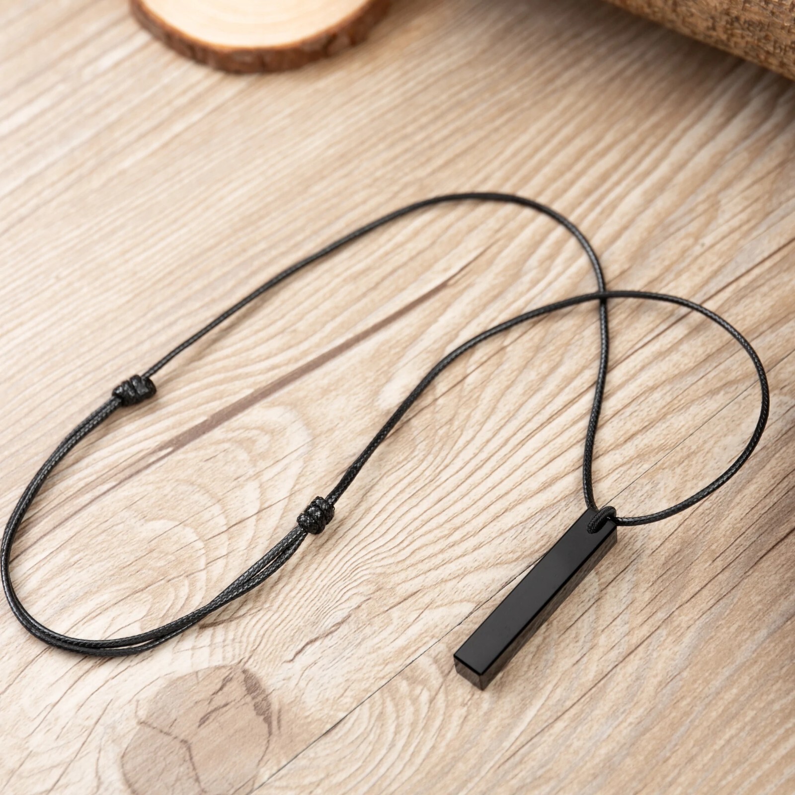 Healing Black Obsidian Bar Pendant Amulet Necklace Men Women Protection Jewelry#