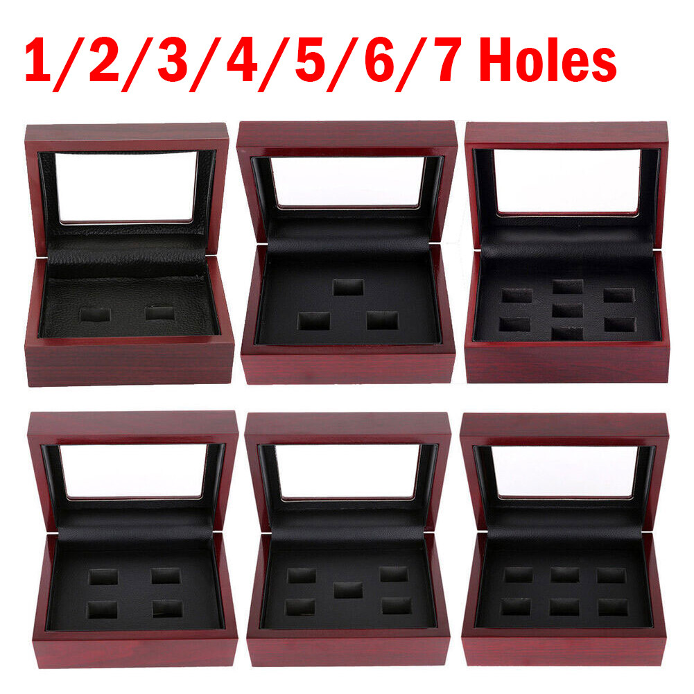 1-7 Holes Championship Ring Display Case Box Wooden Collection storage Box US