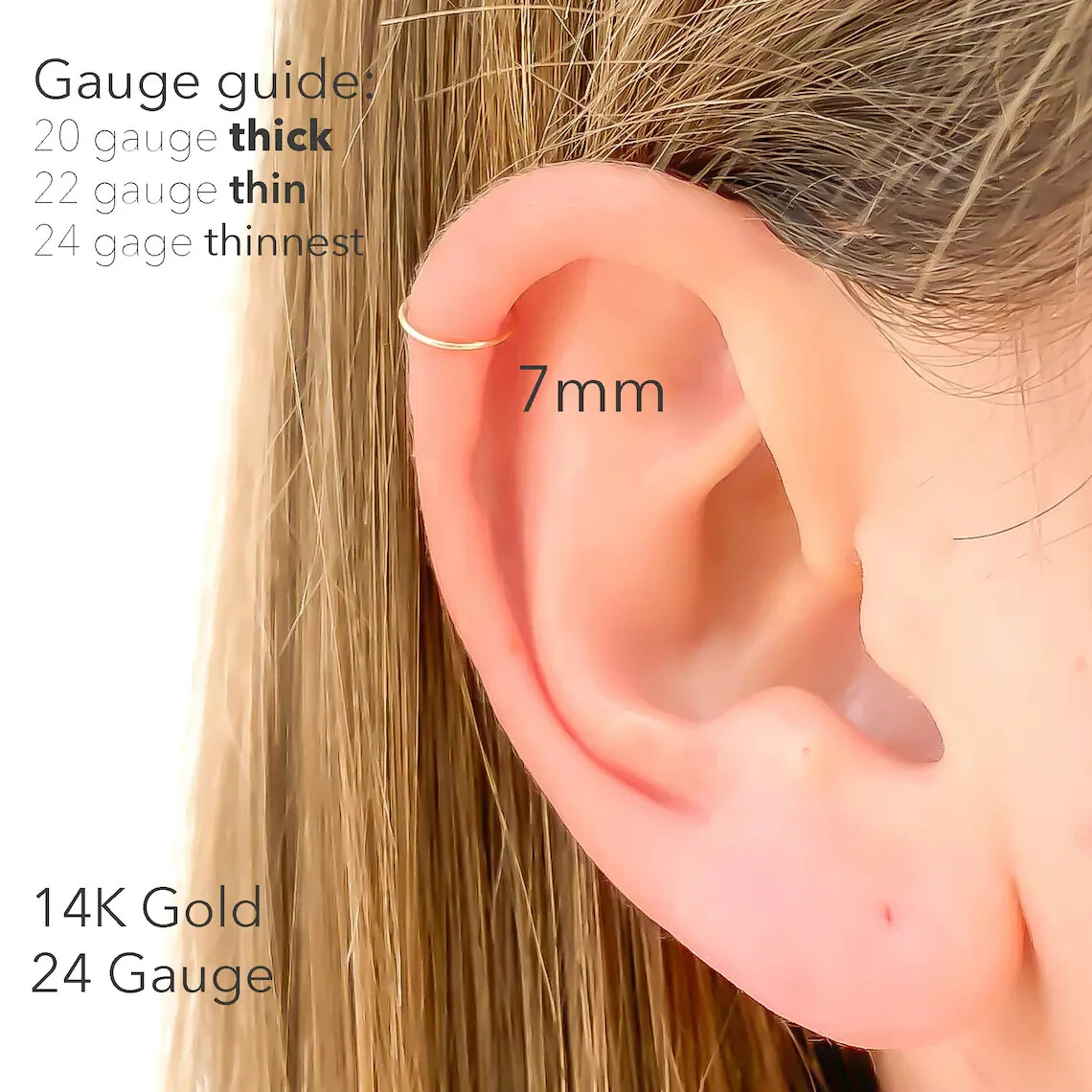 Solid 10K Gold Cartilage Hoop, Tiny Gold Cartilage Earring, Dainty Helix Hoop
