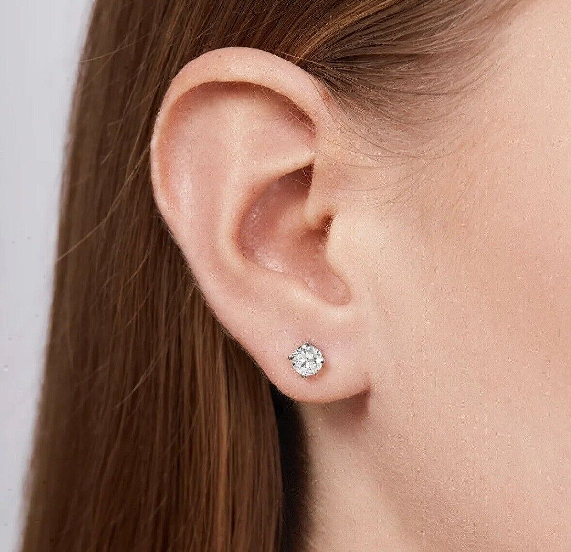 1.00 Ct Round Cut FL/D Lab Created Stud Earrings 14k White Gold 6mm Push Back