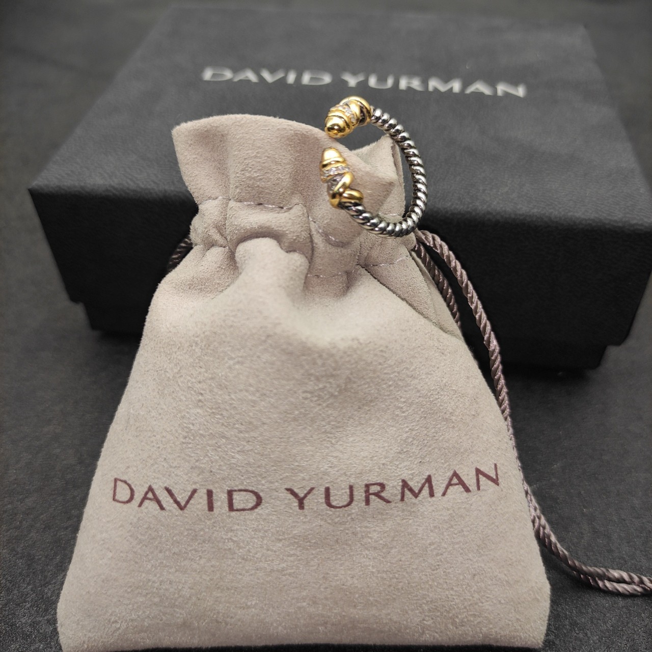 David Yurman Petite Helena Open Ring 925 Silver 18K Gold W Diamonds Size 8
