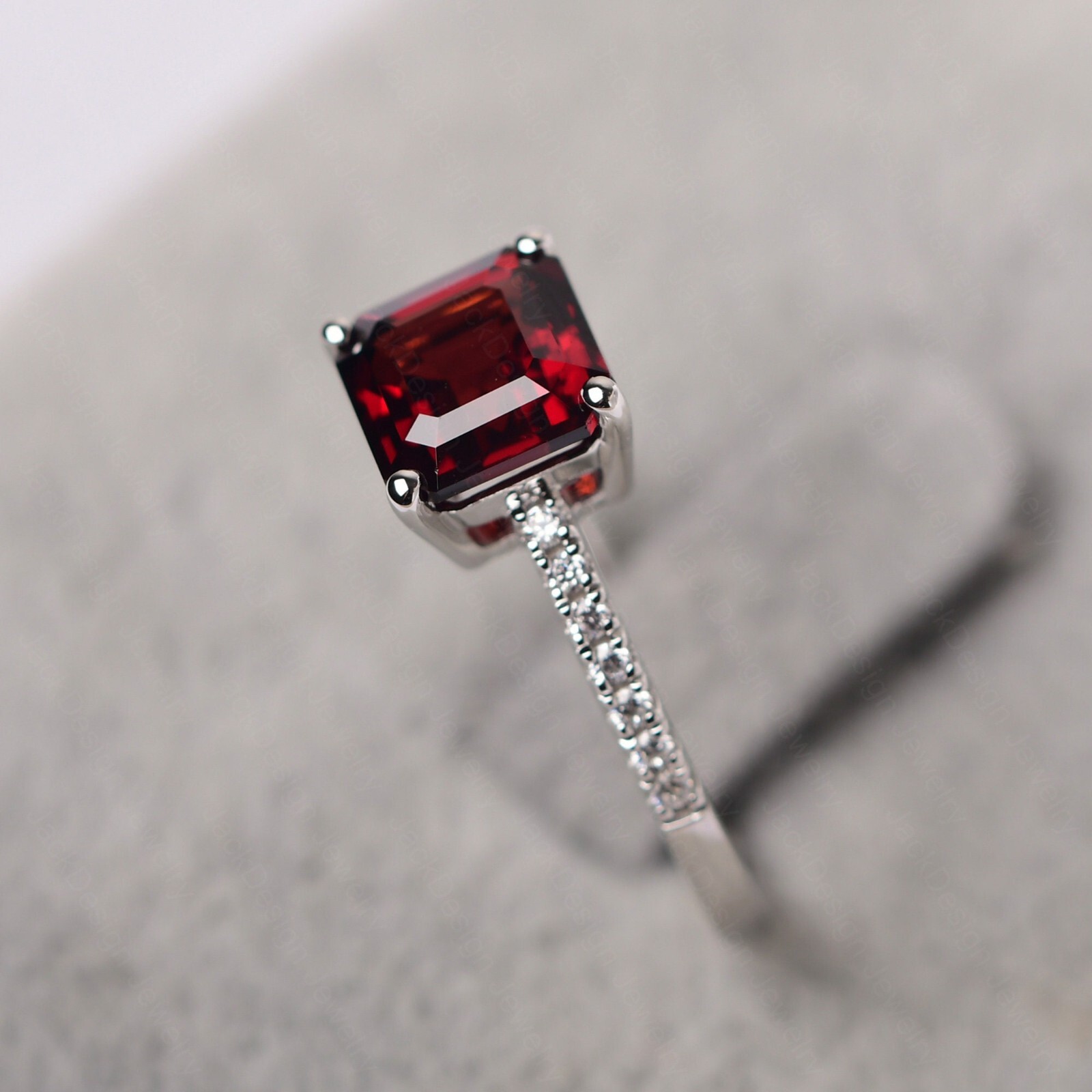 Unique Natural Garnet Ring. Garnet Wedding Ring, Asscher Cut Garnet Ring For Her