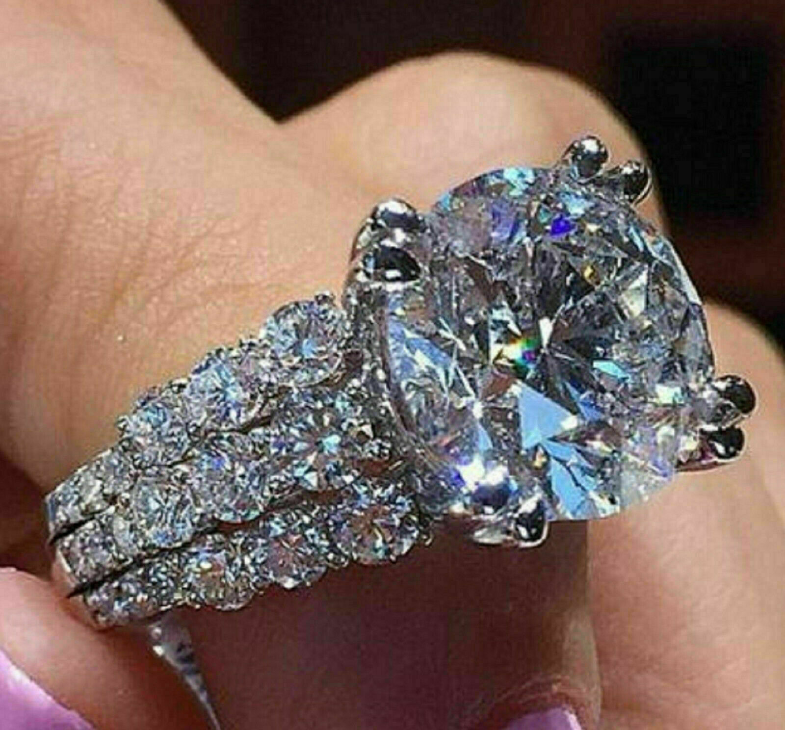 Engagement Ring 14k White Gold 3.4Ct Round Cut VVS1 White Moissanite Size 9