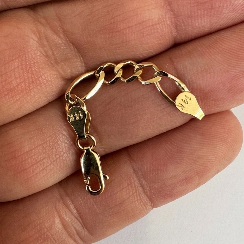 4.7mm Solid Royal Figaro Chain Necklace Bracelet Extender Real 14K Yellow Gold