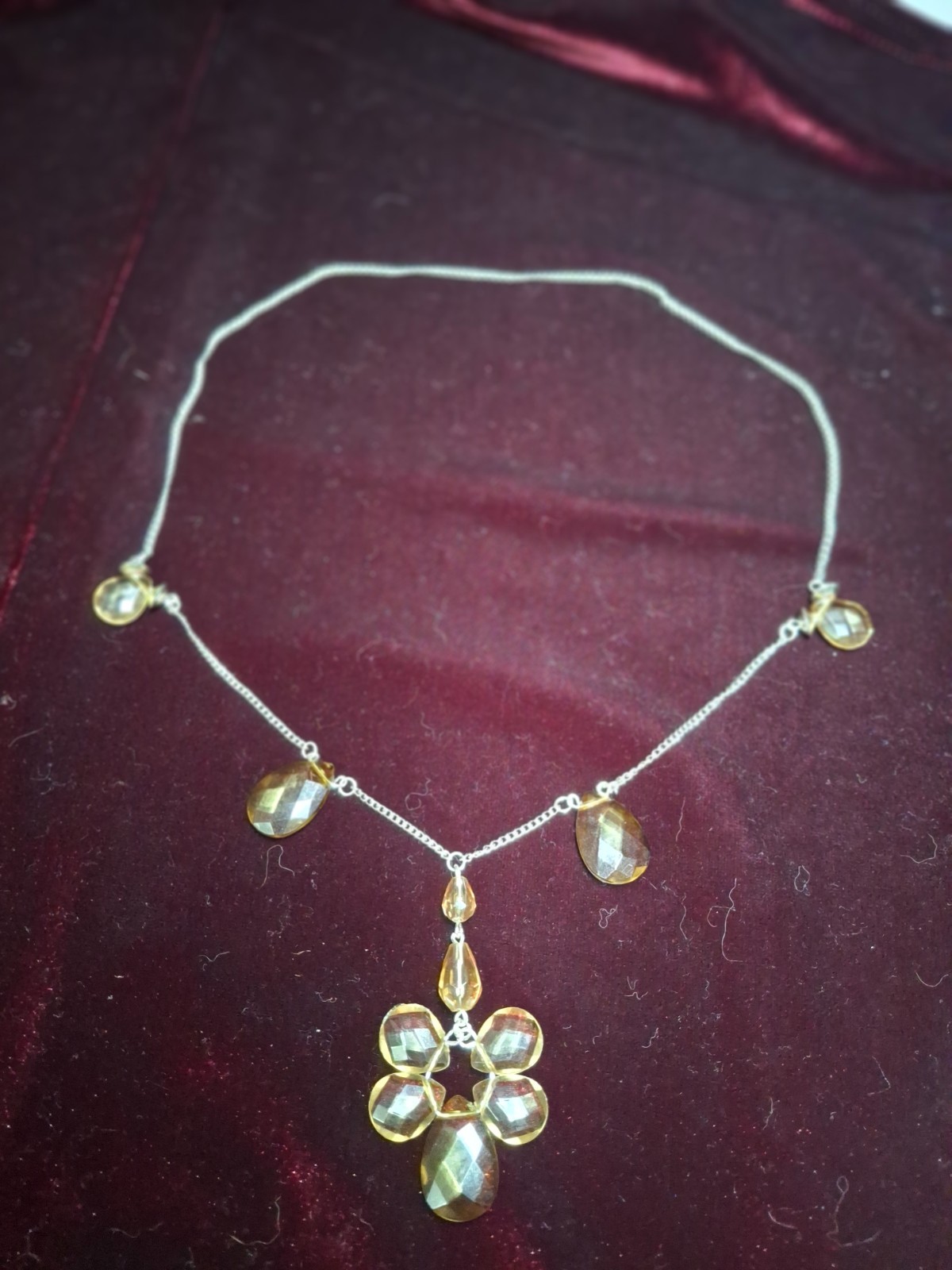 handcrafted glass teardrop tan beaded pendant chain necklace