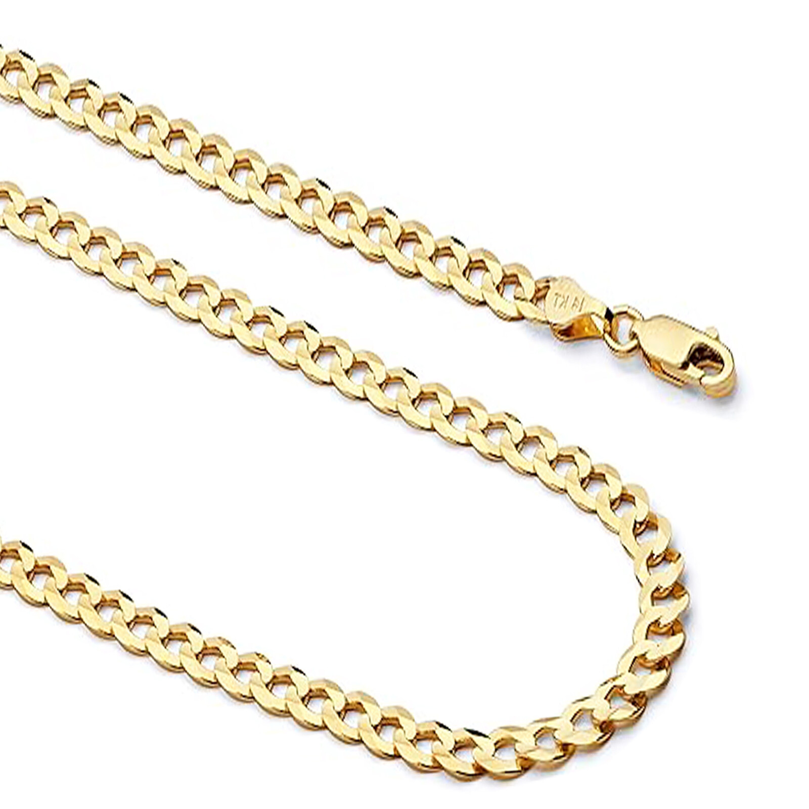 14K Real Solid Gold 2.5-4.5mm Cuban Curb Chain Necklace with Lobster Claw Clasp