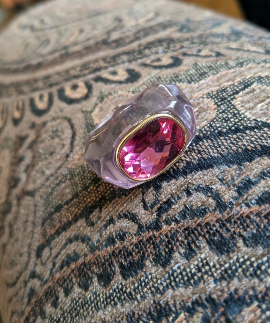 Acrylic Or Lucite Ring With Pink Stone Síze 8 It Is Bulky