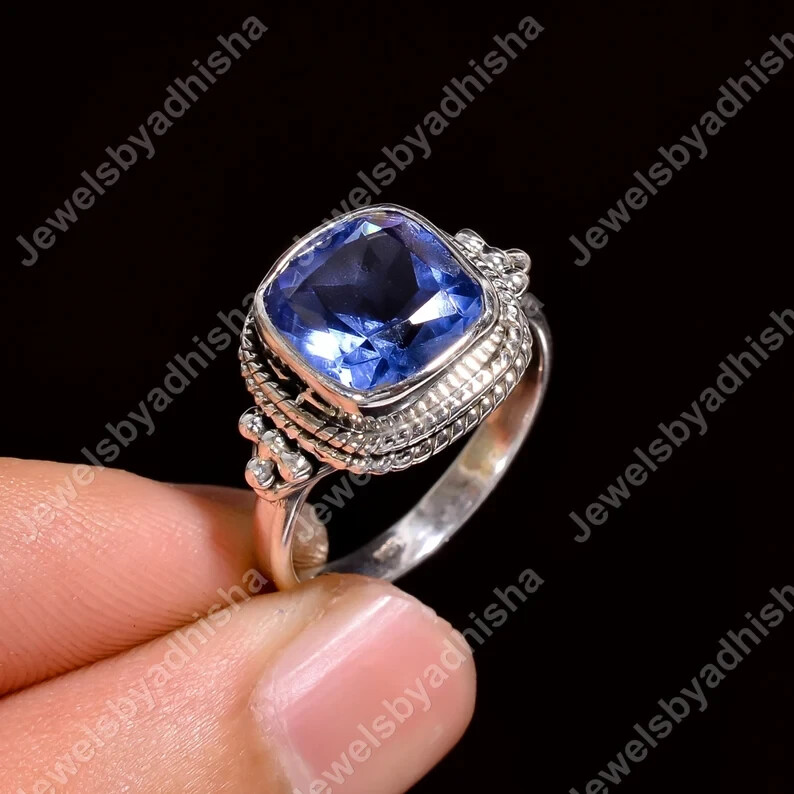 Blue Sapphire Ring 925 Sterling Silver Band& Statement Handmade Ring All Size