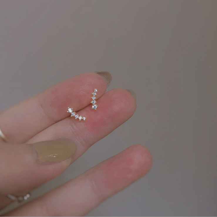 Gold Plated Brass Cz Ear Climber Crawler Tiny Stud Post Earrings K33A