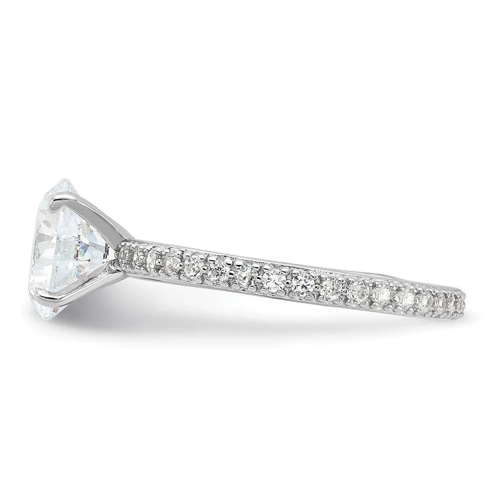 Sterling Silver Rhodium-Plated 8mm CZ Solitaire Eternity Engagement Ring