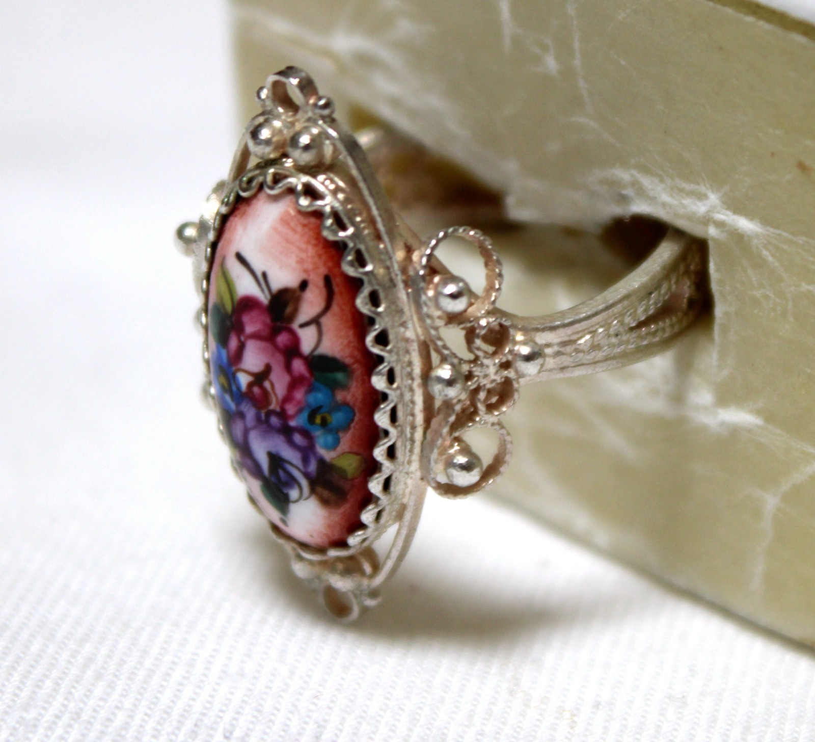 Vintage Russian Hand Painted Enamel Rings 4 Variation Finift Technique #89,92,98