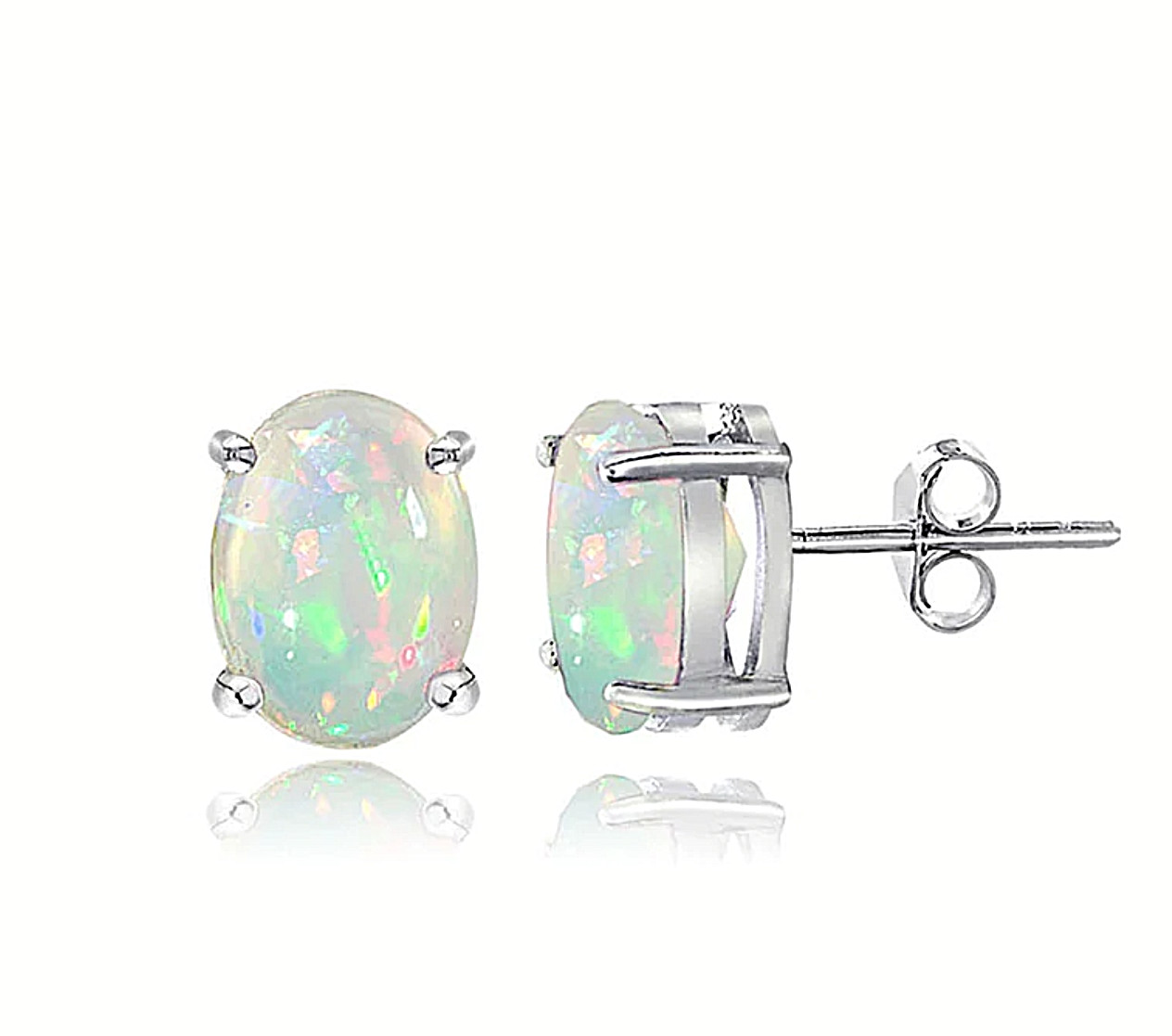 1 ct. Oval Opal Round Basket Stud Earrings in Solid Sterling Silver