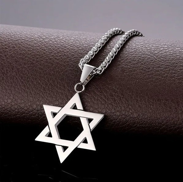 Silver Star of David Necklace Jewish Hexagram Pendant Stainless Steel Unisex