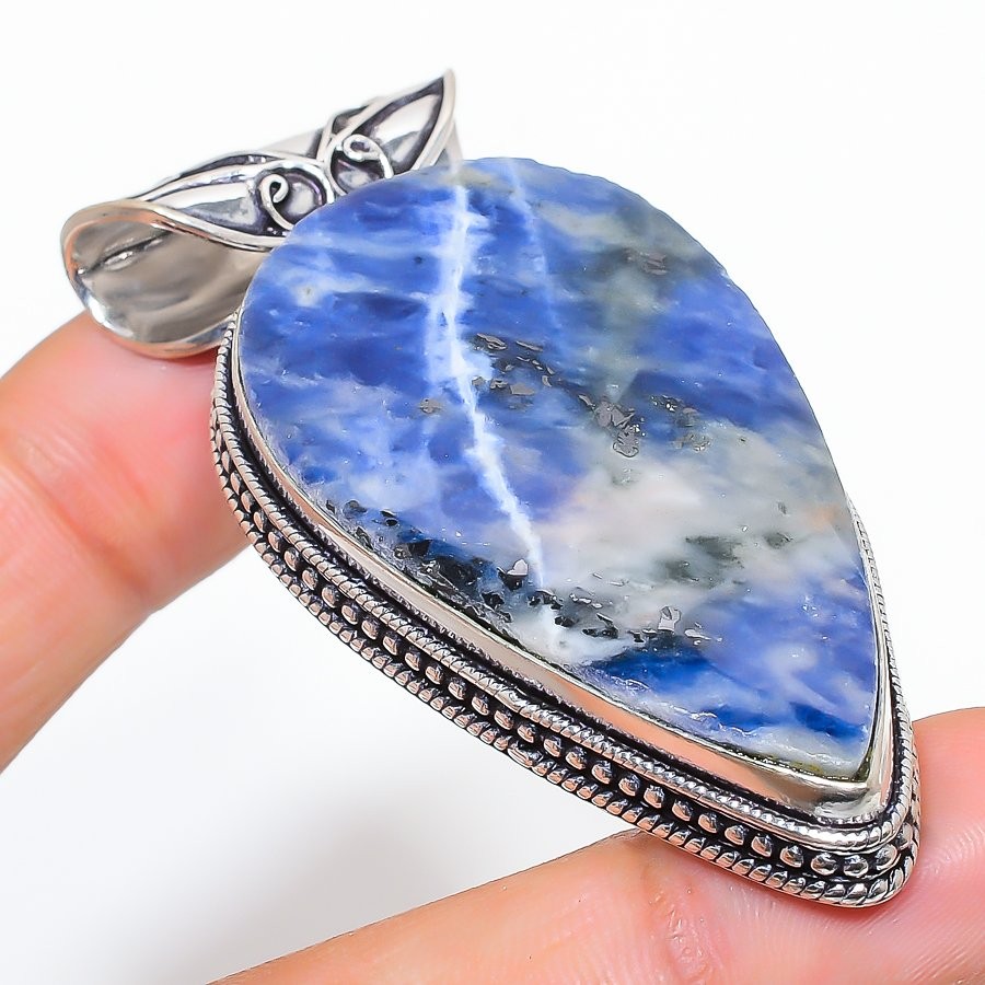 Sodalite Gemstone Handmade 925 Sterling Silver Jewelry Pendant 2.56″ k475