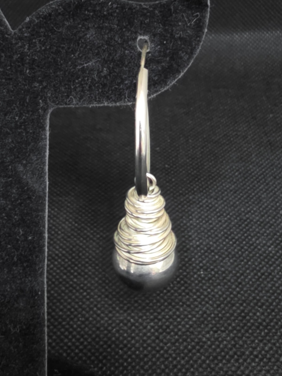 Vintage Endless Hoop Earrings Wire Wrapped 14mm Beads Silver Plated 2.2″ Drop