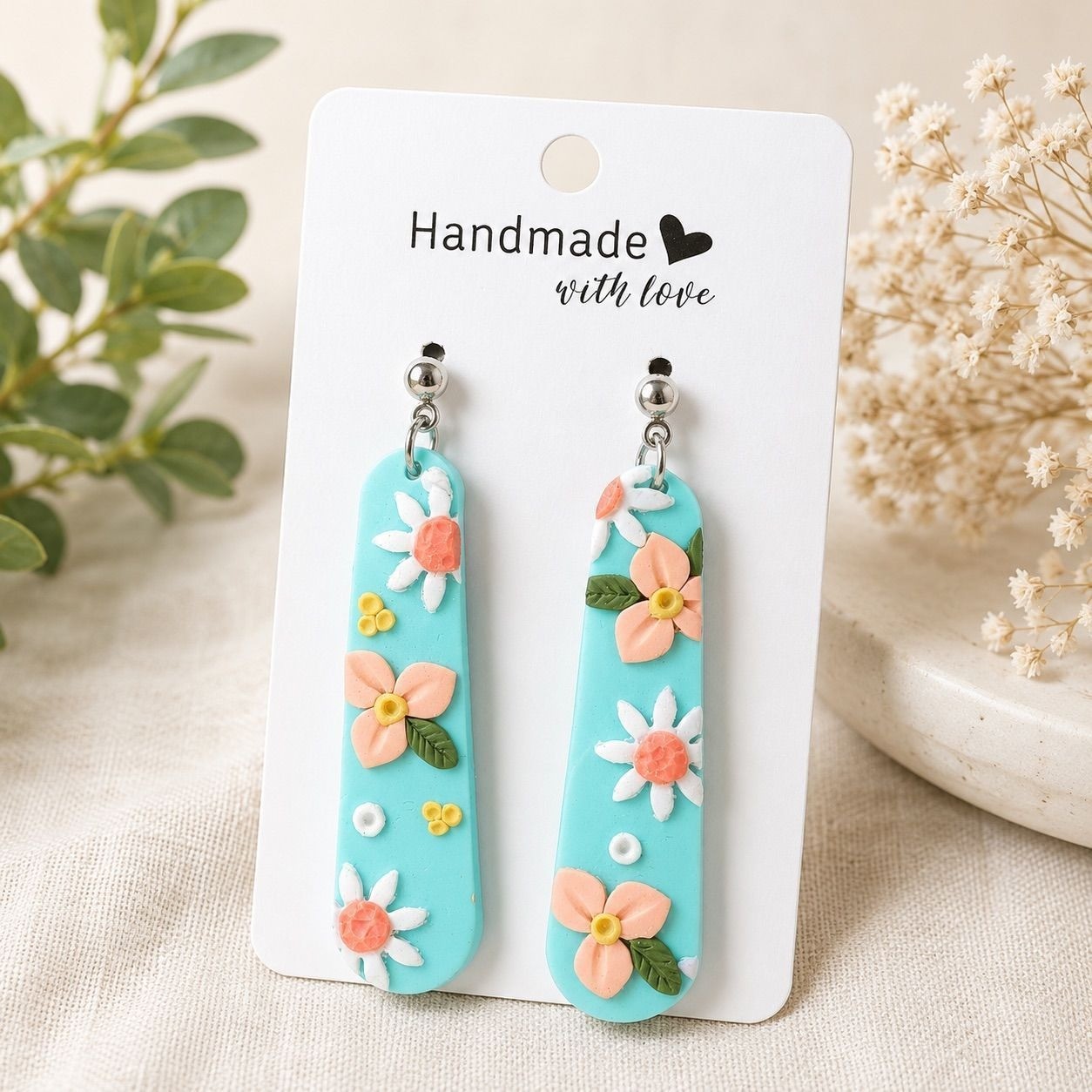 Handmade Floral Clay Earrings Cottagecore Daisy Garden Pastel Statement Dangles